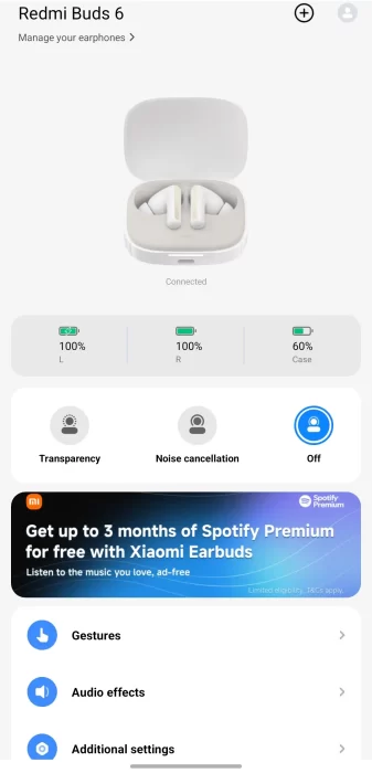 تنظیمات صدا و حذف نویز در برنامه ایرپاد شیائومی