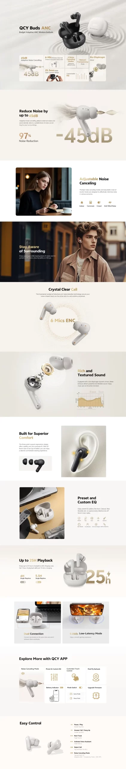 ویژگی های ایرپاد qcy buds anc ht15