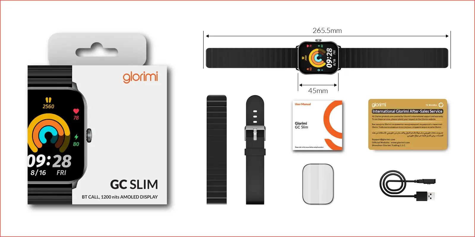 اقلام داخل بسته بندی ساعت گلوریمی gc slim