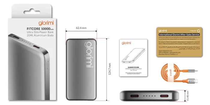اقلام داخل جعبه پاوربانک 10000 گلوریمی